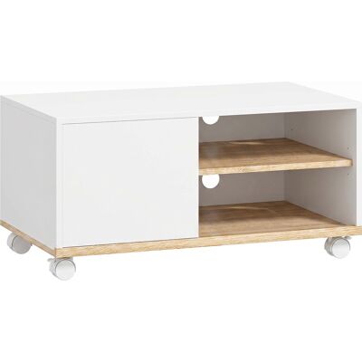 Homcom Mobili Porta TV su Ruote con Freni, Armadietto e Ripiano Regolabile, Bianco e Rovere Aosom Italy Homcom Mobili Porta TV su Ruote con Freni, Armadietto e Ripiano Regolabile, Bianco e Rovere Aosom Italy