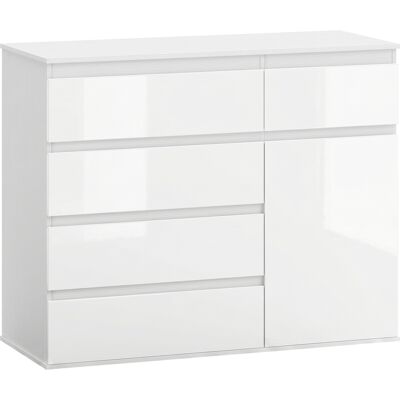 Homcom Credenza, Mobile con 5 Cassetti, Ripiano Regolabile, Bianco Lucido. Aosom Italy Homcom Credenza, Mobile con 5 Cassetti, Ripiano Regolabile, Bianco Lucido. Aosom Italy