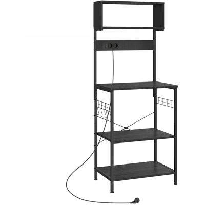 Homcom Scaffale da Cucina con Multipresa per Microonde con Ripiani e Ganci Stile Industriale, Legno e Acciaio, Nero Aosom Italy Homcom Scaffale da Cucina con Multipresa per Microonde con Ripiani e Ganci Stile Industriale, Legno e Acciaio, Nero Aosom Italy