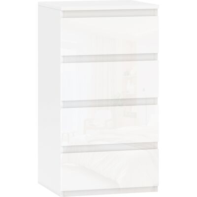 Homcom Comò Slim, 4 cassetti lucidi, bianco, per camera da letto. Aosom Italy Homcom Comò Slim, 4 cassetti lucidi, bianco, per camera da letto. Aosom Italy