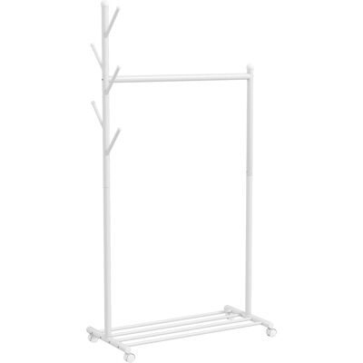 Homcom Appendiabiti da Terra con Ruote, 5 Ganci e Ripiano Inferiore Porta Scarpe, in Metallo, Portata 9 kg, Bianco Aosom Italy Homcom Appendiabiti da Terra con Ruote, 5 Ganci e Ripiano Inferiore Porta Scarpe, in Metallo, Portata 9 kg, Bianco Aosom Italy