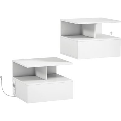 Homcom Set 2 Comodini Sospesi: Stazione di Ricarica, Cassetto, Scaffale, Bianco Aosom Italy Homcom Set 2 Comodini Sospesi: Stazione di Ricarica, Cassetto, Scaffale, Bianco Aosom Italy