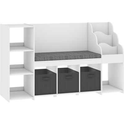 Aiyaplay Scaffale Portagiochi per Bambini 3-8 Anni con Libreria a 3 Livelli, 3 Cassetti, 4 Scomparti, Cuscino, Bianco Aosom Italy Aiyaplay Scaffale Portagiochi per Bambini 3-8 Anni con Libreria a 3 Livelli, 3 Cassetti, 4 Scomparti, Cuscino, Bianco Aosom Italy