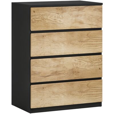 Homcom Cassettiera 4 Cassetti in Legno con Guide in Metallo e Maniglie Scanalate, 60x40x80 cm, Nero e Rovere Aosom Italy Homcom Cassettiera 4 Cassetti in Legno con Guide in Metallo e Maniglie Scanalate, 60x40x80 cm, Nero e Rovere Aosom Italy
