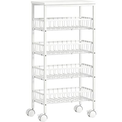 Homcom Carrello in metallo a 4 ripiani con cestelli estraibili, Bianco Aosom Italy Homcom Carrello in metallo a 4 ripiani con cestelli estraibili, Bianco Aosom Italy