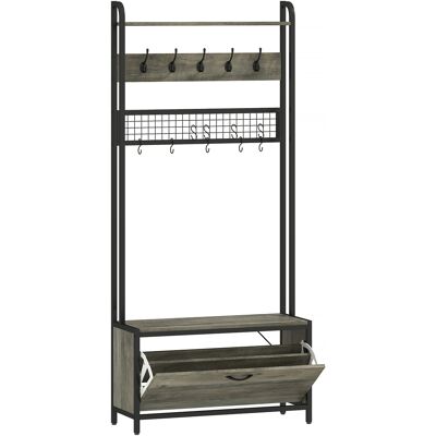 Homcom Appendiabiti portascarpe 5-in-1 con panca, armadietto, 10 ganci e mensola, grigio Aosom Italy Homcom Appendiabiti portascarpe 5-in-1 con panca, armadietto, 10 ganci e mensola, grigio Aosom Italy