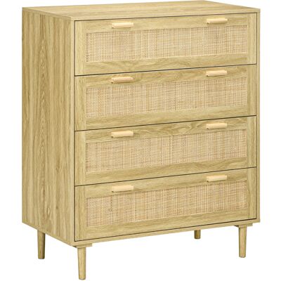 Homcom Cassettiera Mobile 4 Cassetti, Stile Boho in Legno e Rattan, al muro, per soggiorno, camera e ingresso, 90x45x108.5cm, Rovere Aosom Italy Homcom Cassettiera Mobile 4 Cassetti, Stile Boho in Legno e Rattan, al muro, per soggiorno, camera e ingresso, 90x45x108.5cm, Rovere Aosom Italy