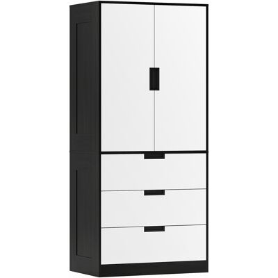 Homcom Armadio 2 Ante con 3 Cassetti, Moderno Armadio con Barra Appendiabiti, per Camera da Letto, Nero Bianco Aosom Italy Homcom Armadio 2 Ante con 3 Cassetti, Moderno Armadio con Barra Appendiabiti, per Camera da Letto, Nero Bianco Aosom Italy
