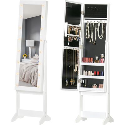 Homcom Armadio Portagioie Portagioielli Specchio Regolabile e Luci LED, Legno, Bianco, 36x30x136 cm Aosom Homcom Armadio Portagioie Portagioielli Specchio Regolabile e Luci LED, Legno, Bianco, 36x30x136 cm Aosom