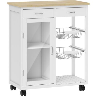 Homcom Carrello da Cucina in Bambù con 2 Cassetti, Armadietto, Ripiano e 2 Cestini in Acciaio, 67x35x80 cm, Bianco Aosom Italy Homcom Carrello da Cucina in Bambù con 2 Cassetti, Armadietto, Ripiano e 2 Cestini in Acciaio, 67x35x80 cm, Bianco Aosom Italy