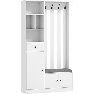Homcom Appendiabiti 180 cm con Panca Porta Scarpe, Soluzione 4-in-1 con Ripiano Regolabile, 4 Ganci e Scomparti Aperti, per Ingresso Soggiorno, Bianco Aosom Italy Homcom Appendiabiti 180 cm con Panca Porta Scarpe, Soluzione 4-in-1 con Ripiano Regolabile, 4 Ganci e Scomparti Aperti, per Ingresso Soggiorno, Bianco Aosom Italy
