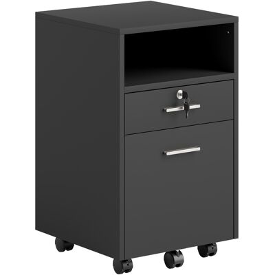 Vinsetto Cassettiera da Ufficio Portadocumenti in Legno con 2 Cassetti e Ripiano Aperto, 39x40x65 cm, Nero Aosom Italy Vinsetto Cassettiera da Ufficio Portadocumenti in Legno con 2 Cassetti e Ripiano Aperto, 39x40x65 cm, Nero Aosom Italy