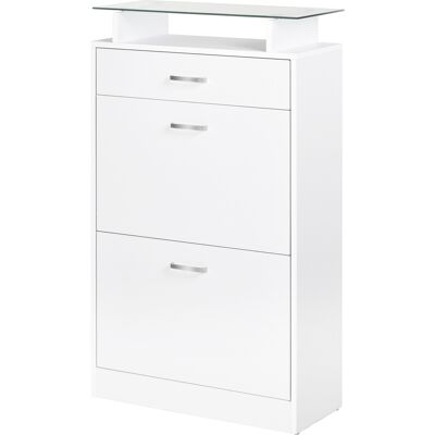 Homcom Scarpiera Moderno con 2 Ante ribaltabili a 2 Livelli e Cassetto, in Legno con ripiano superiore in vetro, 60x24x105.5cm, Bianco Aosom Italy Homcom Scarpiera Moderno con 2 Ante ribaltabili a 2 Livelli e Cassetto, in Legno con ripiano superiore in vetro, 60x24x105.5cm, Bianco Aosom Italy