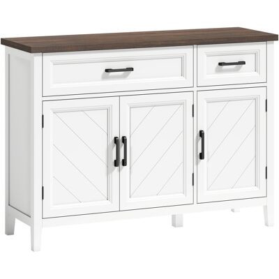 Homcom Credenza Cucina in Legno con 3 Ante a Fienili, 2 Cassetti e 2 Ripiani Regolabili, Bianco Aosom Italy Homcom Credenza Cucina in Legno con 3 Ante a Fienili, 2 Cassetti e 2 Ripiani Regolabili, Bianco Aosom Italy