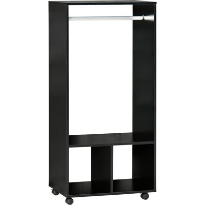 Homcom Mobile Appendiabiti con 2 Ripiani Aperti e Barra in Alluminio, in Truciolato, 60x40x128 cm, Nero Aosom Italy Homcom Mobile Appendiabiti con 2 Ripiani Aperti e Barra in Alluminio, in Truciolato, 60x40x128 cm, Nero Aosom Italy