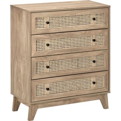 Homcom Cassettiera con 4 Cassetti e Inserti in Rattan Stile Boho, 80x35x95 cm, Legno Naturale Aosom Italy Homcom Cassettiera con 4 Cassetti e Inserti in Rattan Stile Boho, 80x35x95 cm, Legno Naturale Aosom Italy