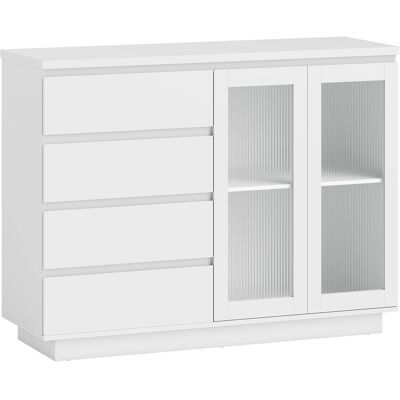 Homcom Credenza Buffet in Legno con 4 Cassetti e Armadietto, Ante in Vetro e Ripiani Regolabili, 120x40x91cm, Bianco Aosom Italy Homcom Credenza Buffet in Legno con 4 Cassetti e Armadietto, Ante in Vetro e Ripiani Regolabili, 120x40x91cm, Bianco Aosom Italy