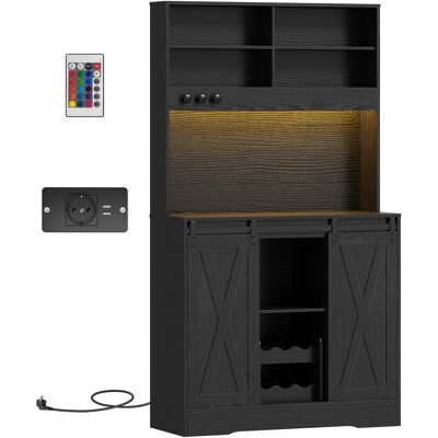 Homcom Credenza da Cucina Alta Stile Rustico con 2 Armadietti, Portabottiglie, Prese di Ricarica e Luci LED, Nero Aosom Italy Homcom Credenza da Cucina Alta Stile Rustico con 2 Armadietti, Portabottiglie, Prese di Ricarica e Luci LED, Nero Aosom Italy
