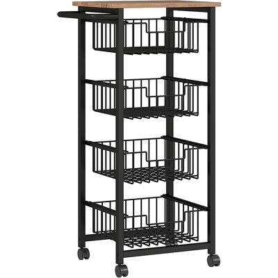 Homcom Carrello da Cucina con 4 Cestini Estraibili, Ruote e Freni, Acciaio e Legno, 49.5x31x91 cm, Rovere Aosom Italy Homcom Carrello da Cucina con 4 Cestini Estraibili, Ruote e Freni, Acciaio e Legno, 49.5x31x91 cm, Rovere Aosom Italy
