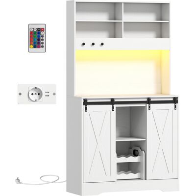 Homcom Credenza Cucina con Prese Elettriche, Luce LED, Portabottiglie e Ante Scorrevoli, 100x38x180 cm, Bianco Aosom Italy Homcom Credenza Cucina con Prese Elettriche, Luce LED, Portabottiglie e Ante Scorrevoli, 100x38x180 cm, Bianco Aosom Italy