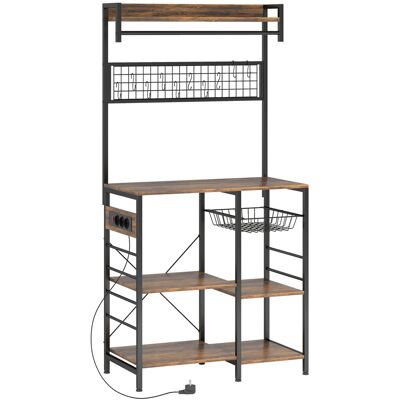 Homcom Scaffale Cucina con Prese e LED, Angolo Caffè, Asta Appendiabiti, Pannello in Metallo, 5 Ripiani, Cestello, 10 Ganci, Marrone Rustico Aosom Italy Homcom Scaffale Cucina con Prese e LED, Angolo Caffè, Asta Appendiabiti, Pannello in Metallo, 5 Ripiani, Cestello, 10 Ganci, Marrone Rustico Aosom Italy