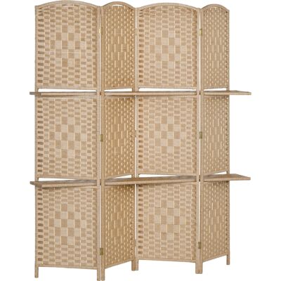 Homcom Paravento da Interno a 4 Pannelli Pieghevole con Mensole 160x170 cm, Colore Naturale Homcom Paravento da Interno a 4 Pannelli Pieghevole con Mensole 160x170 cm, Colore Naturale