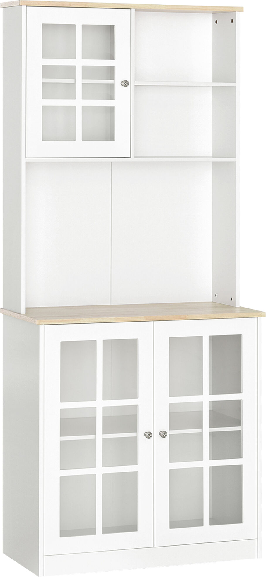 Homcom Credenza Moderna in Legno MDF Bianco con 2 Vetrinette e 1 Scaffale con Mensole Regolabili, 80 x 37 x 183 cm