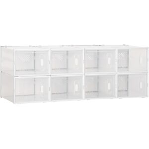 Homcom Mobile Scarpiera Modulare Salvaspazio per Interni con Fori di Ventilazione, 8 Cubi 28x36x21cm in Plastica PP, Bianco e Trasparente Aosom