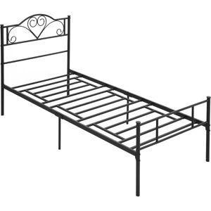 Homcom Struttura Letto Singolo in Acciaio 95x211x106cm, Doghe Integrate, Testiera e Pediera, Spazio Inferiore per Contenitori, Nero