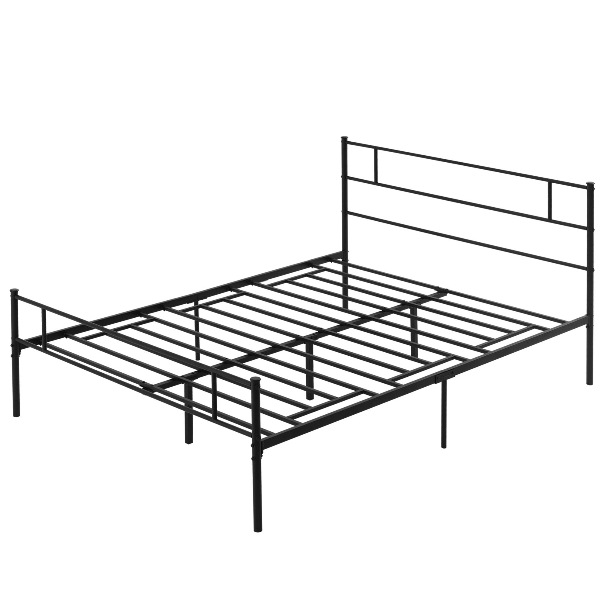 Homcom Struttura Letto Matrimoniale 165x211x100cm in Acciaio, Doghe Integrate, Testiera e Pediera Stile Industriale, Nero