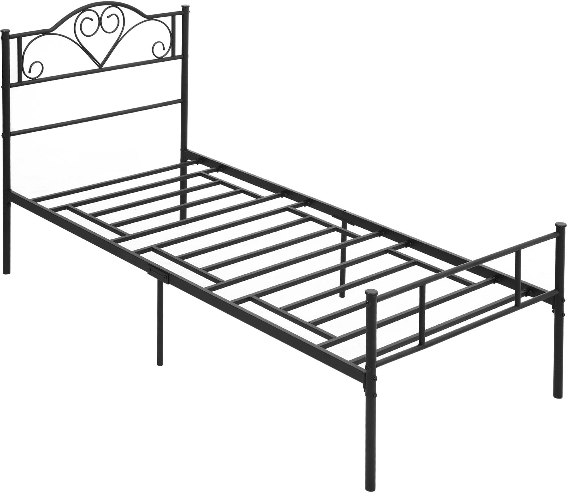 Homcom Struttura Letto Singolo in Acciaio 95x211x106cm, Doghe Integrate, Testiera e Pediera, Spazio Inferiore per Contenitori, Nero