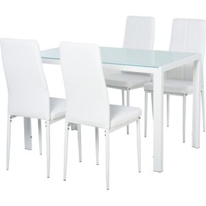 Homcom Set 5 Pezzi con 1 Tavolo e 4 Sedie imbottite per Cucina o Sala da Pranzo in Finta Pelle, Metallo e Vetro Temperato, Bianco Aosom Italy Homcom Set 5 Pezzi con 1 Tavolo e 4 Sedie imbottite per Cucina o Sala da Pranzo in Finta Pelle, Metallo e Vetro Temperato, Bianco Aosom Italy
