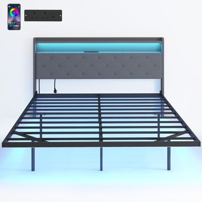 Homcom Telaio letto 160 x 200 cm con sommier in acciaio, letto matrimoniale flottante con luci LED RGB e stazione di ricarica, grigio Aosom Italy Homcom Telaio letto 160 x 200 cm con sommier in acciaio, letto matrimoniale flottante con luci LED RGB e stazione di ricarica, grigio Aosom Italy