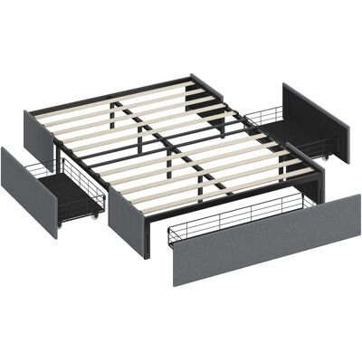 Homcom Letto contenitore 140 x 190 cm, telaio del letto matrimoniale imbottito con 3 cassetti, rete a doghe in LVL, silenzioso, grigio Aosom Italy Homcom Letto contenitore 140 x 190 cm, telaio del letto matrimoniale imbottito con 3 cassetti, rete a doghe in LVL, silenzioso, grigio Aosom Italy