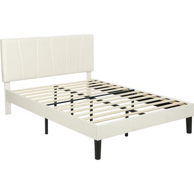 Homcom Telaio letto matrimoniale 140x190 cm con testiera regolabile e rete, crema Aosom Italy Homcom Telaio letto matrimoniale 140x190 cm con testiera regolabile e rete, crema Aosom Italy