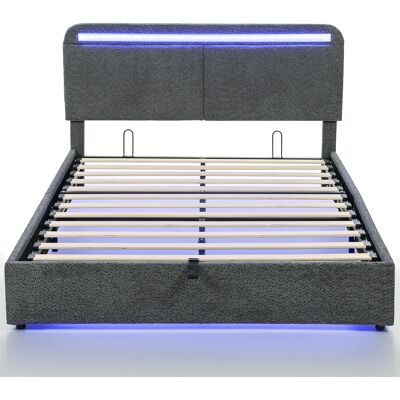 Homcom Letto Struttura con illuminazione LED, testiera regolabile e rete a doghe in legno, 199x154x108 cm, Grigio Aosom Italy Homcom Letto Struttura con illuminazione LED, testiera regolabile e rete a doghe in legno, 199x154x108 cm, Grigio Aosom Italy