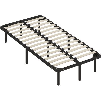 Homcom Struttura Letto Industriale a 28 Doghe con Spazio Contenitore, in Legno e Acciaio, 190x90x31 cm, Nero e Legno Aosom Italy Homcom Struttura Letto Industriale a 28 Doghe con Spazio Contenitore, in Legno e Acciaio, 190x90x31 cm, Nero e Legno Aosom Italy
