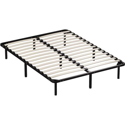 Homcom Letto Matrimoniale Industriale a 28 Doghe con Spazio Contenitore, in Legno e Acciaio, 190x140x31 cm, Nero e Legno Aosom Italy Homcom Letto Matrimoniale Industriale a 28 Doghe con Spazio Contenitore, in Legno e Acciaio, 190x140x31 cm, Nero e Legno Aosom Italy