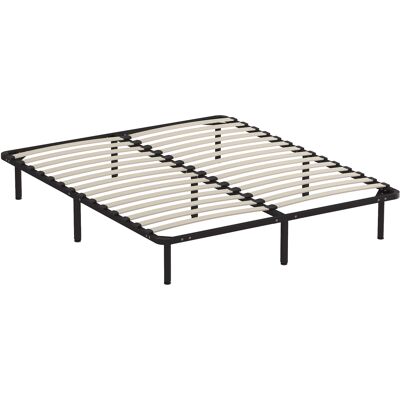 Homcom Letto Matrimoniale Industriale a 28 Doghe con Spazio Contenitore, in Legno e Acciaio, 190x160x31 cm, Nero e Legno Aosom Italy Homcom Letto Matrimoniale Industriale a 28 Doghe con Spazio Contenitore, in Legno e Acciaio, 190x160x31 cm, Nero e Legno Aosom Italy