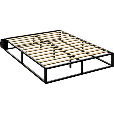 Homcom Struttura letto matrimoniale 140x190 cm con rete a doghe e tasca portaoggetti, nero Aosom Italy Homcom Struttura letto matrimoniale 140x190 cm con rete a doghe e tasca portaoggetti, nero Aosom Italy