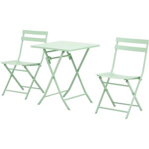 Outsunny Set Tavolo e Sedie da Giardino ed Esterno in Metallo Verde, Set da 3 Pezzi Pieghevole e Salvaspazio