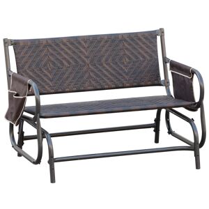 Outsunny Panchina a Dondolo da Giardino 2 Posti in Rattan e Acciaio con Tasche Laterali, 122x75x88cm Marrone e Nero