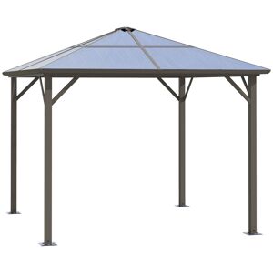 Outsunny Gazebo da Giardino 2.94x2.94m con Tetto in Policarbonato e Ganci, Struttura in Alluminio, Caffè