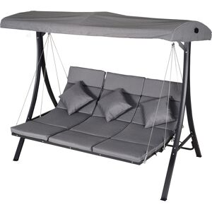 Outsunny Dondolo 3 Posti per Esterni Giardino, con Chaise Longue e Tetto Regolabile, Nero e Grigio, 200 x 115 x 168 cm