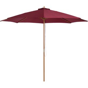 Outsunny Ombrellone da Giardino con Palo in Legno e 8 Stecche, Parasole da Esterno in Poliestere, Φ300x250cm, Rosso Scuro