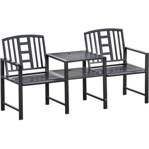 Outsunny Panchina da Giardino Moderna 2 Posti con Tavolino e Foro per Ombrellone Arredamento da Esterno 165x56x85.5cm Nero