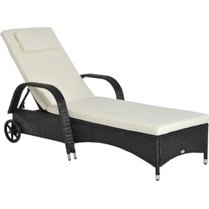 Outsunny Lettino Sedia a Sdraio Prendisole da Giardino in Rattan Altezza Regolabile con Ruote