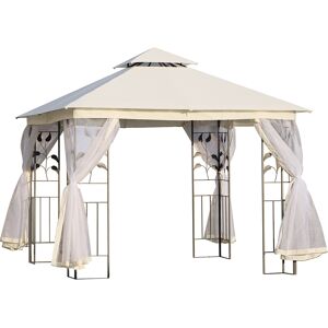 Outsunny Gazebo da Esterno o Giardino 3x3m con Zanzariera, Telaio in Acciaio e Doppio Tettuccio, Bianco