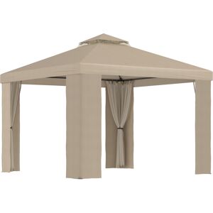 Outsunny Gazebo da Giardino 3x3m in Metallo con Zanzariera e Tetto a 2 Livelli in Poliestere Cachi