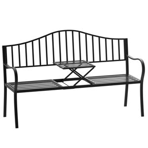 Outsunny Panchina da Giardino 2 Persone con Tavolino Estensibile Metallo 150 x 53 x 95 cm Nero